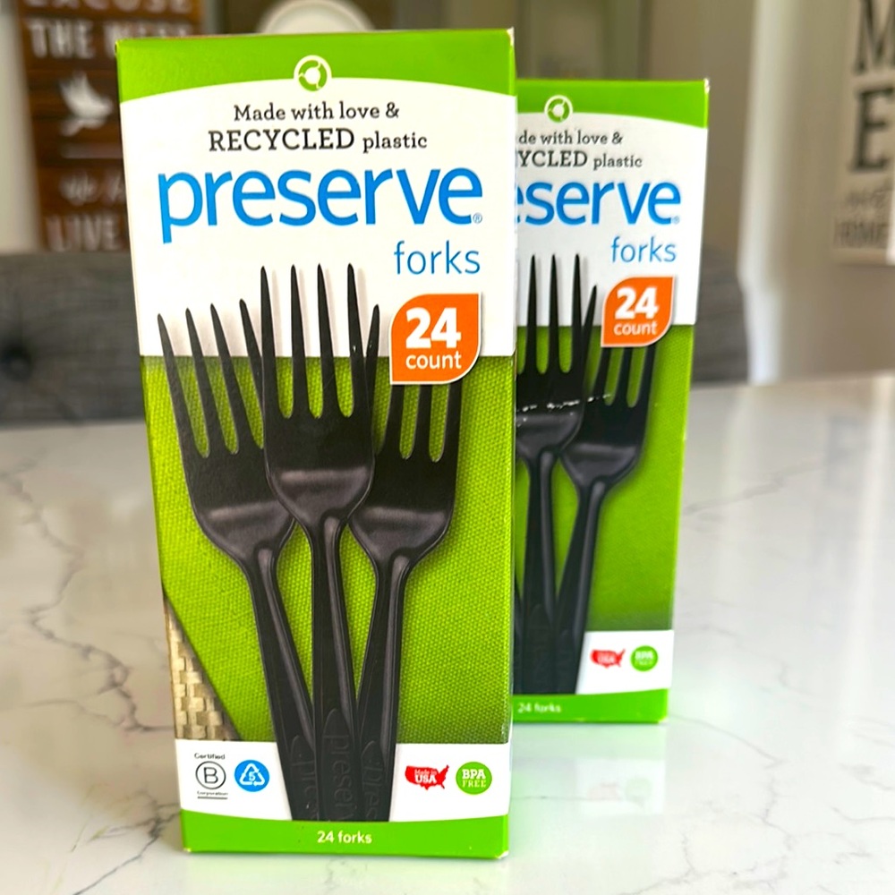 NWT Preserve Black Recycled Plastic Forks - 24 Count, set of 2
